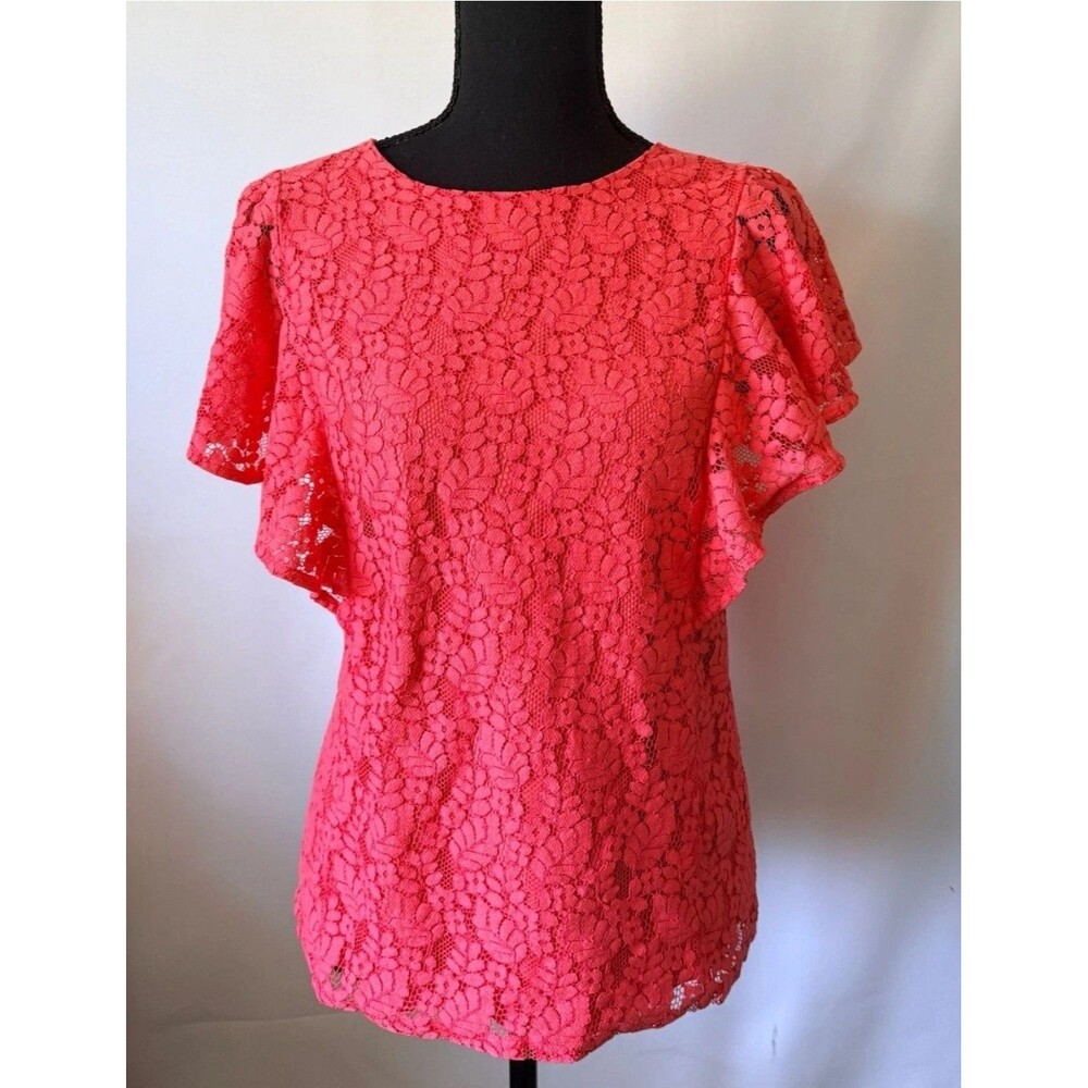 New Merona Women's Coral Lace Flutter Sleeve Blouse Size S Cottagecore Coquette